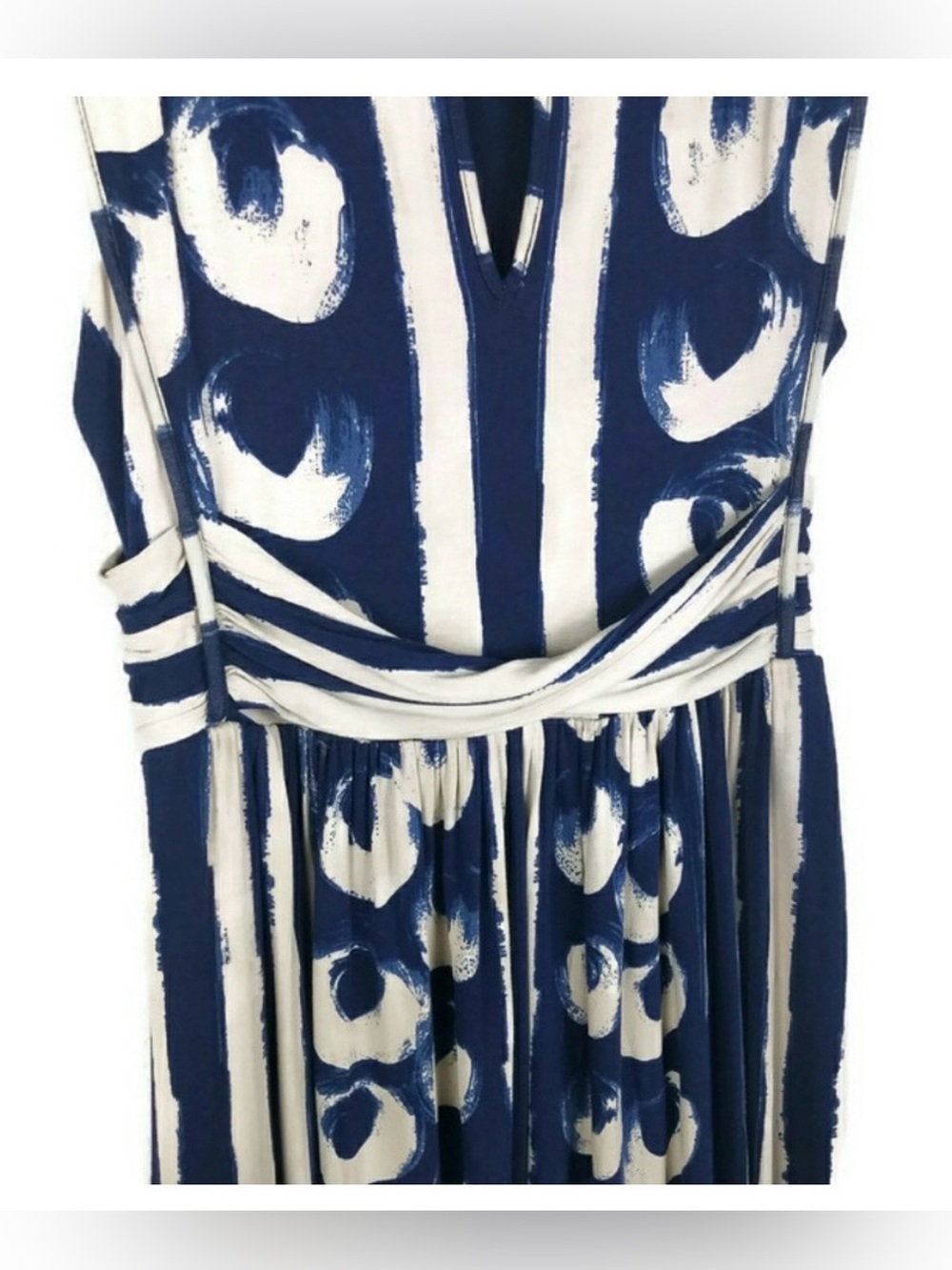 Anthropologie Sennebec Dress by Maeve Navy White Size Medium. - Picture 6 of 7